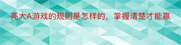 亮大A游戏的规则是怎样的，掌握清楚才能赢