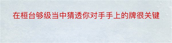 在桓台够级当中猜透你对手手上的牌很关键